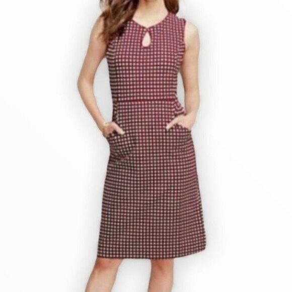 LANDS’ END Polka Dots Midi Keyhole Sheath Dress Sleeveless Pockets MCM Retro - Picture 1 of 8
